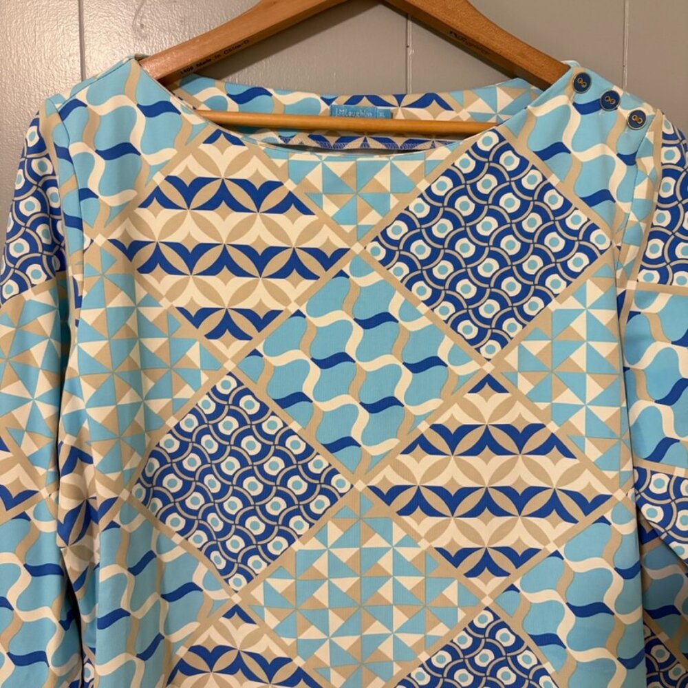 J. McLaughlin Wavesong Knit 3/4 Sleeve Geometric Top Catalina Cloth Boatneck XL - Picture 2 of 9